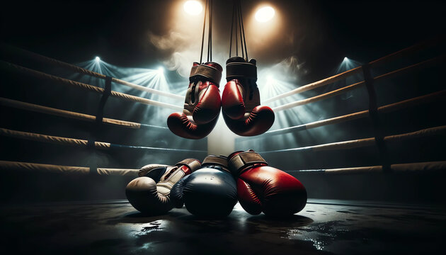 Guantes de boxeo en un ring