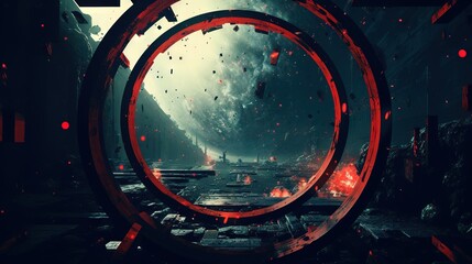 Mysterious circle structure with debris in a dystopian environment - obrazy, fototapety, plakaty