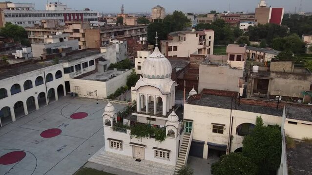 Aerial video of a temple in the city of Ludhiana, India
