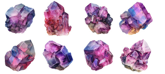 set of purple quartz crystals