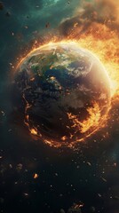 Obraz na płótnie Canvas Earth Exploding in Space, A Devastating Cataclysmic Event Captured in an Unforgettable Image