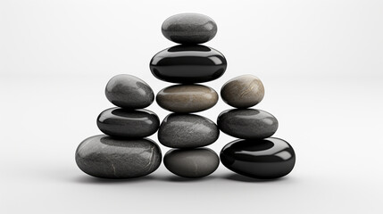 Fototapeta na wymiar Black balancing zen stones pyramid isolated on a white background