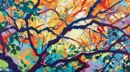 Vivid Painting of Tree Displaying Abundance of Leaves in Stunning Detail