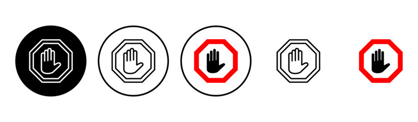 Stop icon set. stop road sign. hand stop icon vector