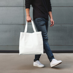 Eco-Friendly White Tote Bag in Urban Setting