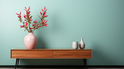 Living room poster frame mockup design on light blue wall, Gallery wall photo frame canvas mockup