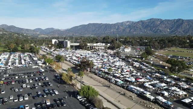 Rose Bowl flea market Pasadena california usa top view on  winter 
