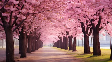 Spring background. Beautiful pink cherry blossoms. Japanese blossom Sakura in park outdoors
