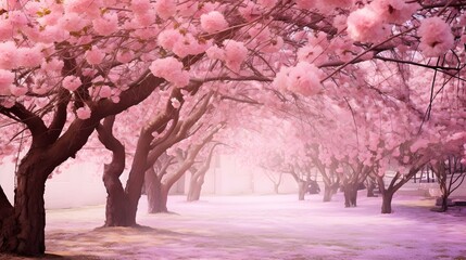 Spring background. Beautiful pink cherry blossoms. Japanese blossom Sakura in park outdoors
