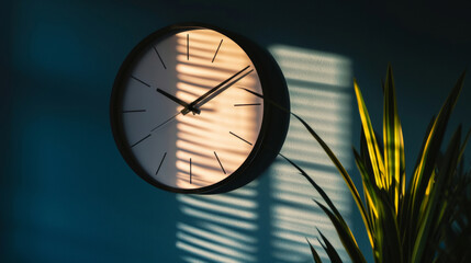 Clock on Wall Next to Potted Plant, Timepiece Adorned Room Décor