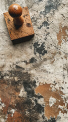 Wooden Stamp on Dirty Floor, Vintage Tool Resting on Grubby Ground
