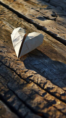 Origami Heart on Wood, Handcrafted Symbol of Love and Creativity