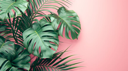 Plants with a pink background provide ample space for textual content in a lifestyle fashion banner Background - obrazy, fototapety, plakaty