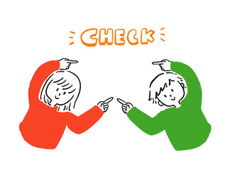 指差しチェック　ポーズ　男女のバストアップ　ゆるいイラストセット