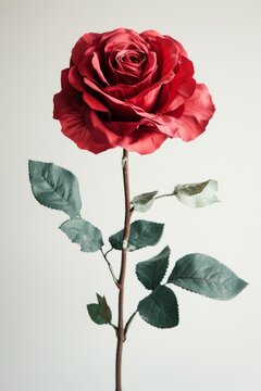Beautiful red rose isolated on white background. Vintage style toned picture