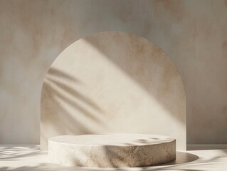 podium or pedestal for product display with arc background elegant minimal. cosmetic beauty jewelry product promotion.