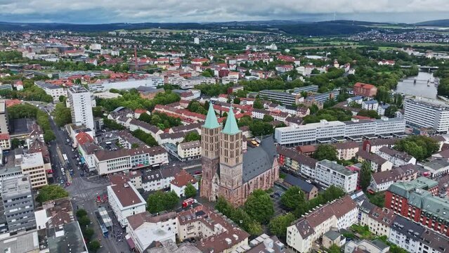 Aerial drone view of St. Martin ( Martinskirche )  . St Martin's Church is a Protestant parish church in Kassel, Hesse, Germany