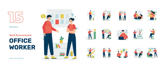 Business office worker environment illustration set