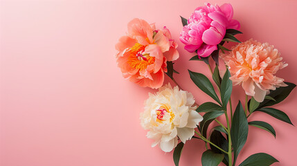 bouquet of flowers on pink background 