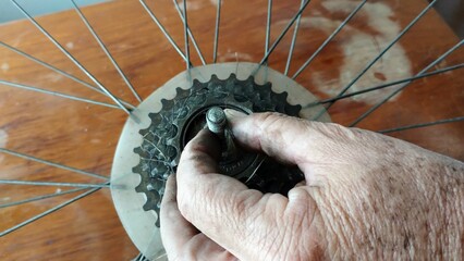close up of bicycle wheel