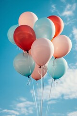 Bunch of colorful balloons on blue sky background. 3D Rendering