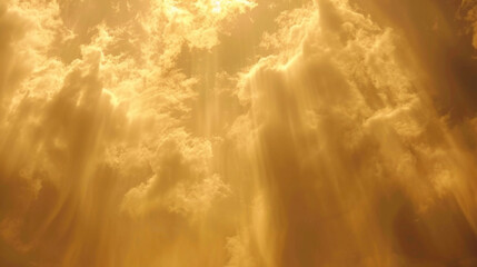 Golden light glimmers through wispy altostratus clouds. - obrazy, fototapety, plakaty