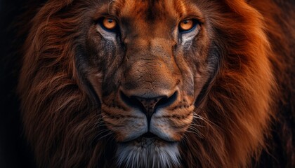 Fototapeta premium Portrait of a male lion on a black background. Close-up