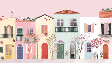 Cute hand drawn houses. Seamless pattern. Vector illustration.