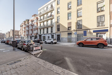 A central street in the city of Madrid with a single walking destination