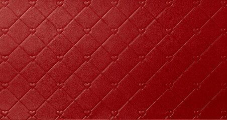 ハートの型押しのある赤いレザー調の壁紙