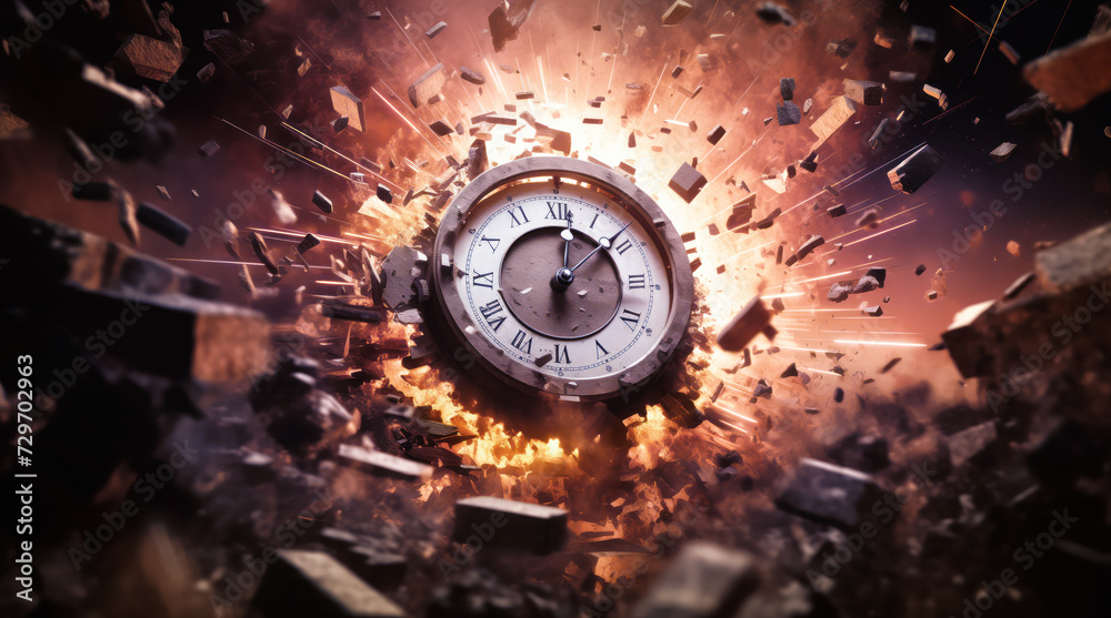 Wall mural exploding old clock