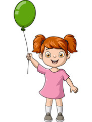 Cute little girl cartoon holding balloon