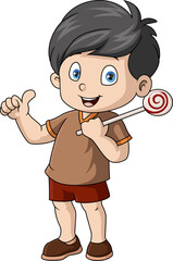 Cute little boy cartoon holding candy