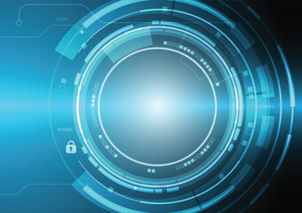 Vector circuit board cyber security on dark blue vintage screen for technology background