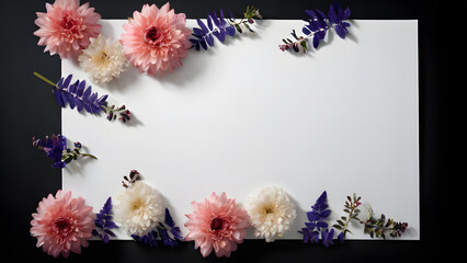 flowers frame on blue background from above. Beautiful floral pattern. Flat lay style. - 729703718