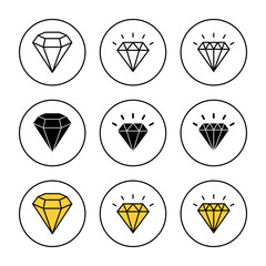 Diamond icon set vector. diamond gems sign and symbol