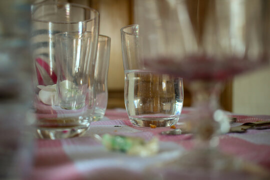 some empty glasses on the table