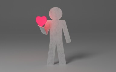 光るハートを持つ紙人形