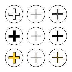 Plus Icon set vector. Add plus sign and symbol