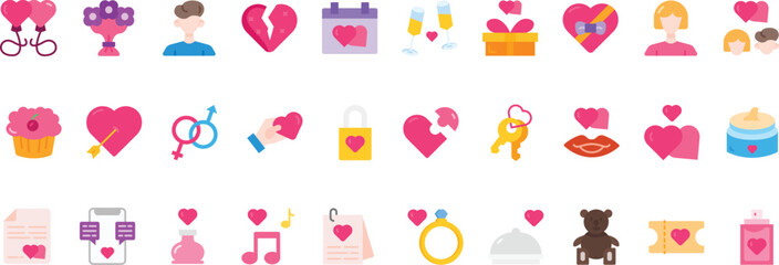 Valentine Day Icon Set With Flat Style