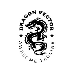 Obraz premium Chinese dragon emblem logo design. Dragon silhouette badge vector