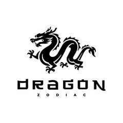 Chinese dragon emblem logo design. Dragon silhouette badge vector