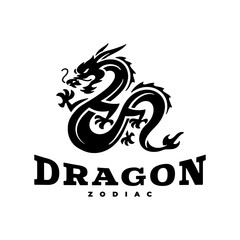 Chinese dragon emblem logo design. Dragon silhouette badge vector