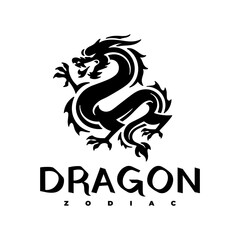 Chinese dragon emblem logo design. Dragon silhouette badge vector
