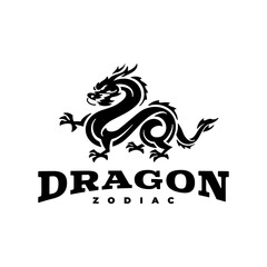 Chinese dragon emblem logo design. Dragon silhouette badge vector