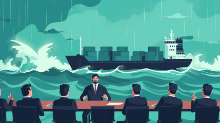 A captain speaks with a group of insurers discussing the importance of liability coverage and navigating the complex legal landscape surrounding storm damage and cargo shipments.