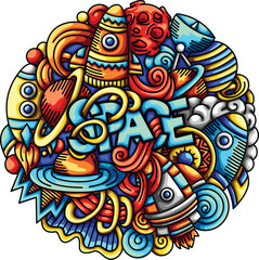 Rocket Ufo Planet Kids Colorful Space Garden Satellite Gift Element Art Doodle