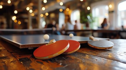 Casual Table Tennis Game in Pub - obrazy, fototapety, plakaty