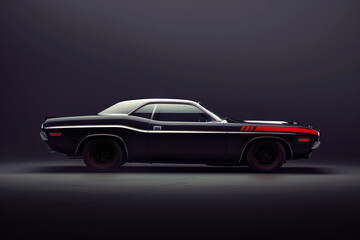Black American Sports car isolated in studio. Classic sports car in studio.