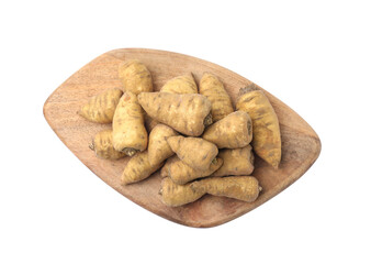 Tubers of turnip rooted chervil isolated on white, top view